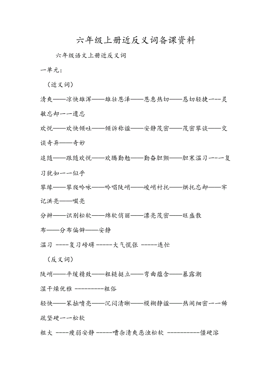 六年级上册近反义词 备课资料.docx_第1页