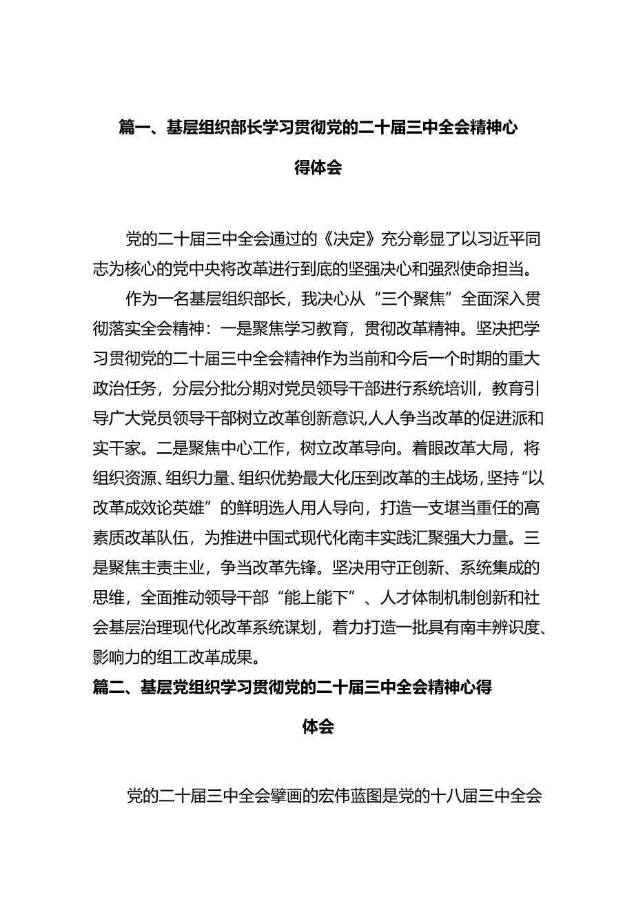 基层组织部长学习贯彻党的二十届三中全会精神心得体会（共10篇）.docx_第2页