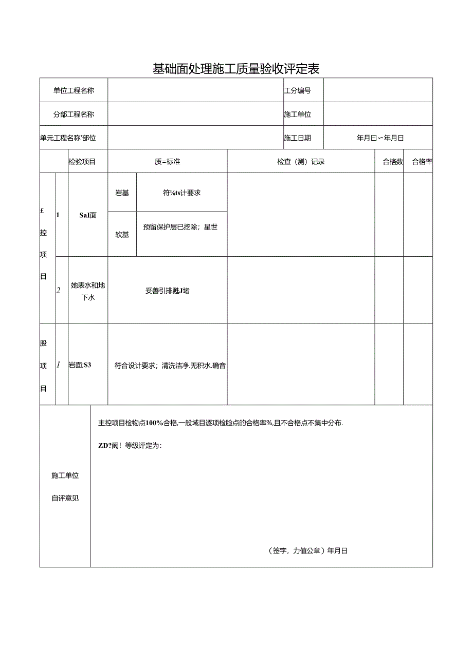 基础面处理施工质量验收评定表.docx_第1页