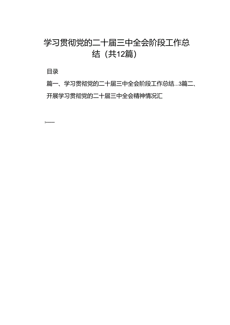 （12篇）学习贯彻党的二十届三中全会阶段工作总结（详细版）.docx_第1页