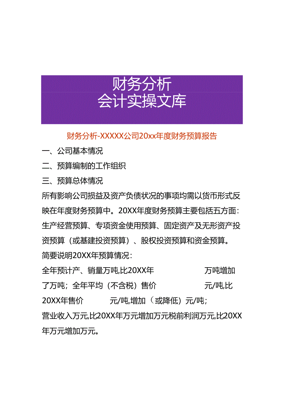 财务分析-公司年度财务预算报告模板.docx_第1页