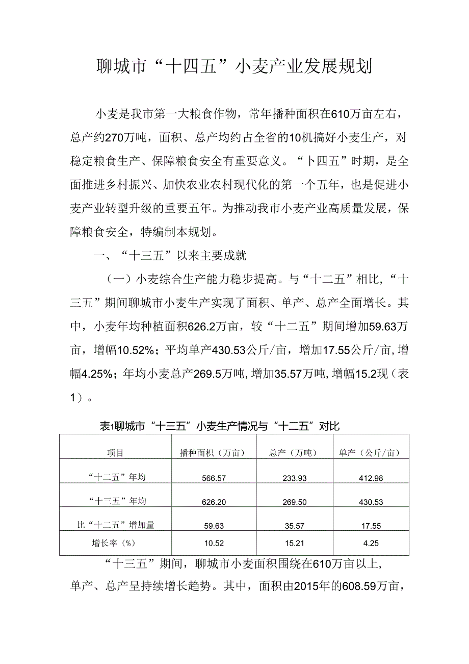 聊城市“十四五”小麦产业发展规划.docx_第1页