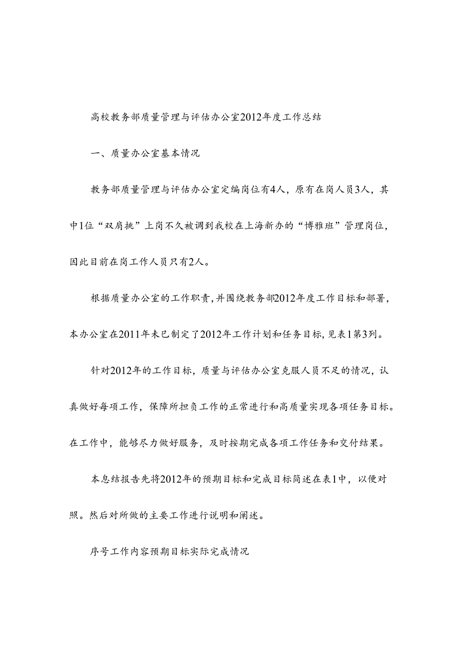 高校教务部质量管理与评估办公室2012年度工作总结.docx_第1页