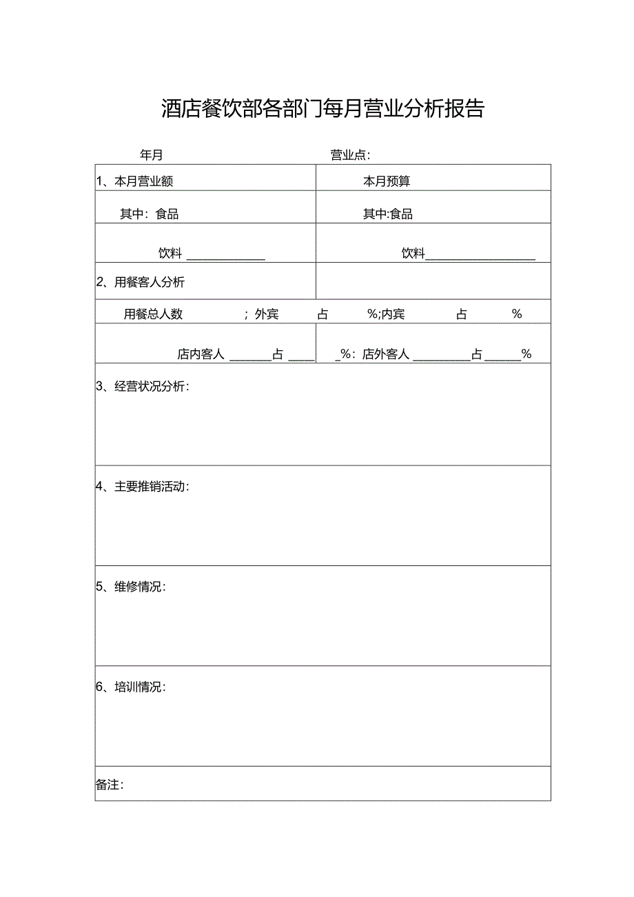 酒店餐饮部各部门每月营业分析报告.docx_第1页