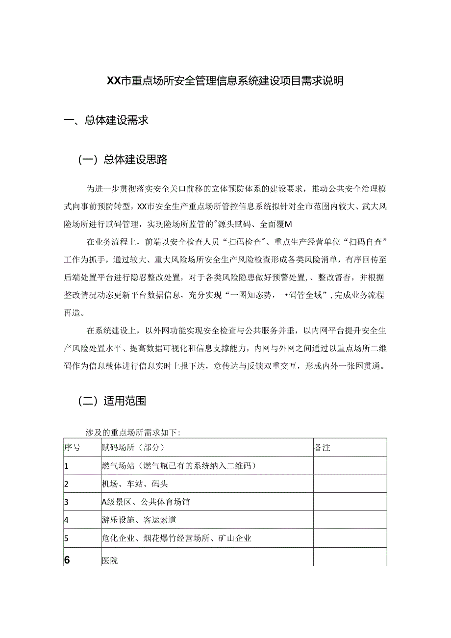 XX市重点场所安全管理信息系统建设项目需求说明.docx_第1页