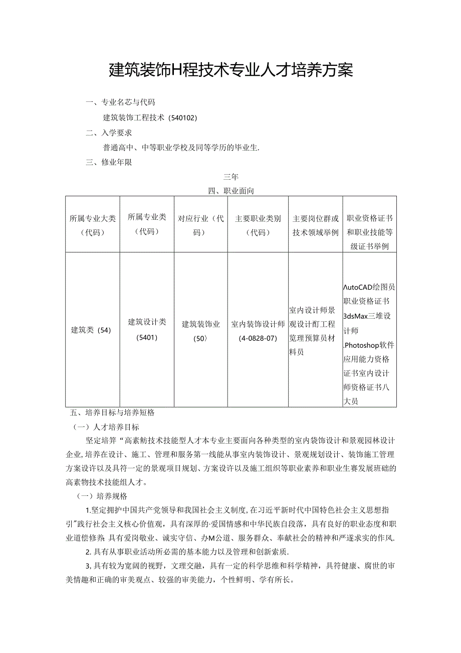 职业技术学校建筑装饰工程技术专业人才培养方案.docx_第1页