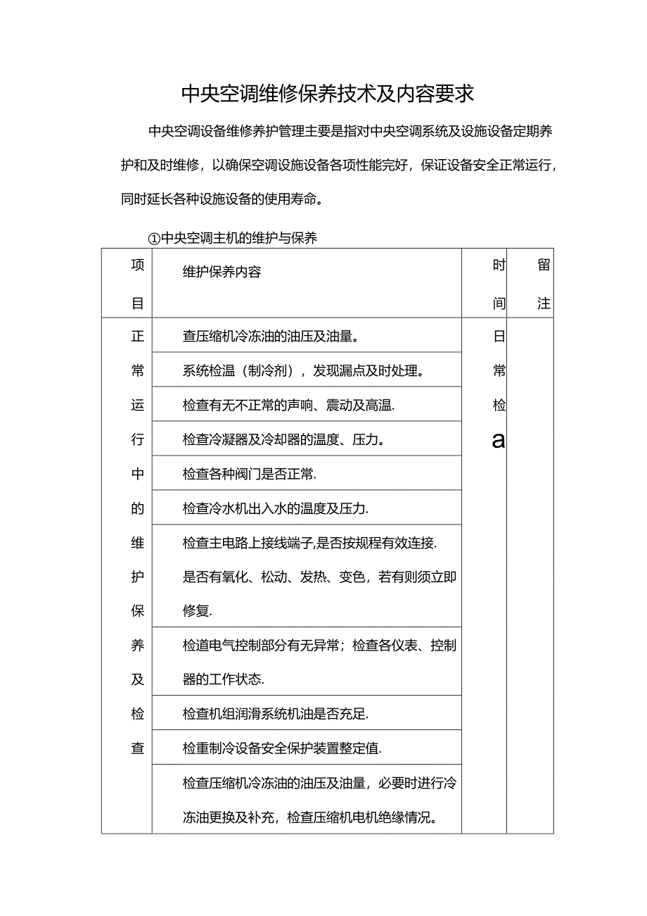 中央空调维修保养技术及内容要求.docx_第1页