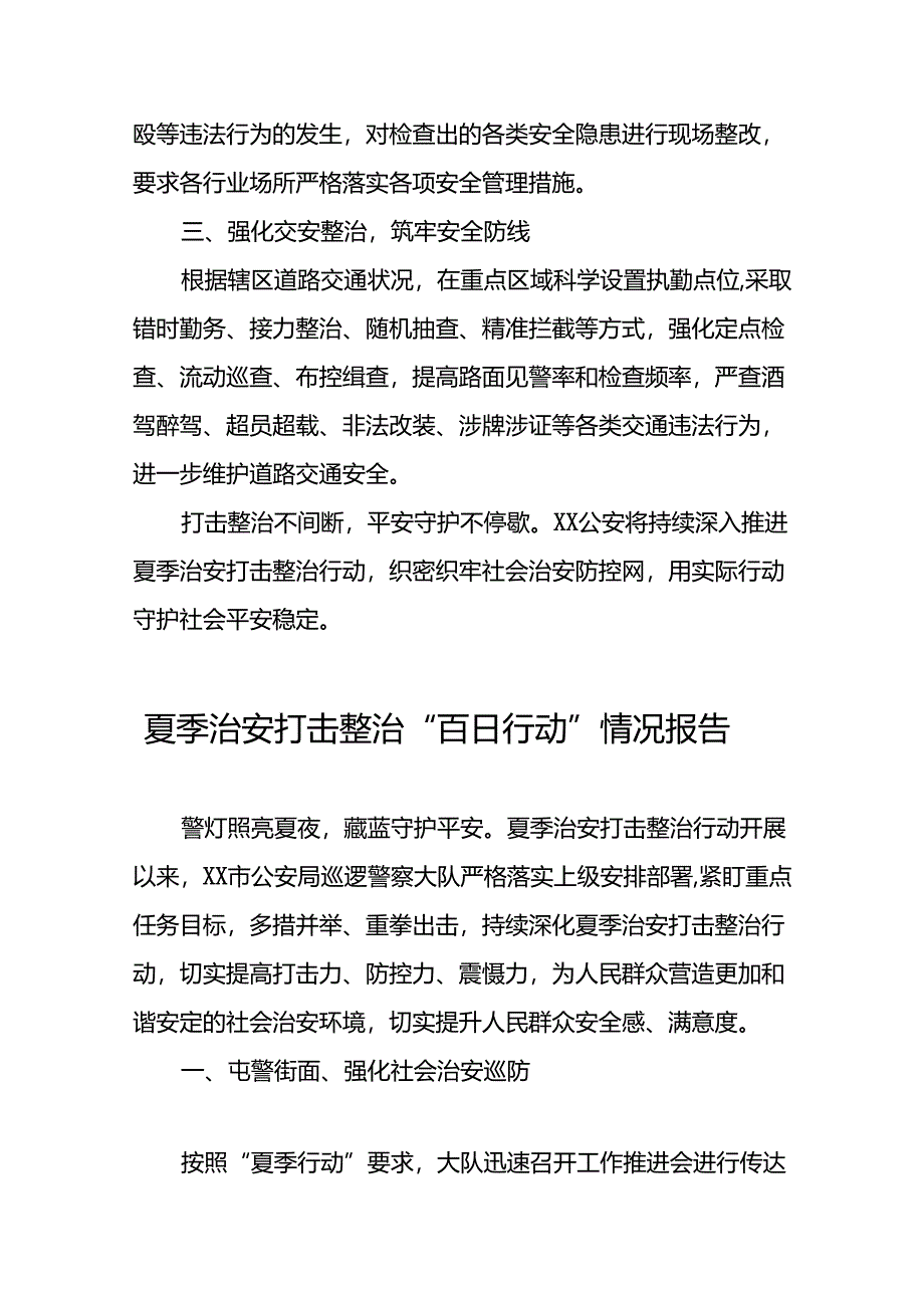 2024年持续推进夏季治安打击整治行动情况报告二十一篇.docx_第3页