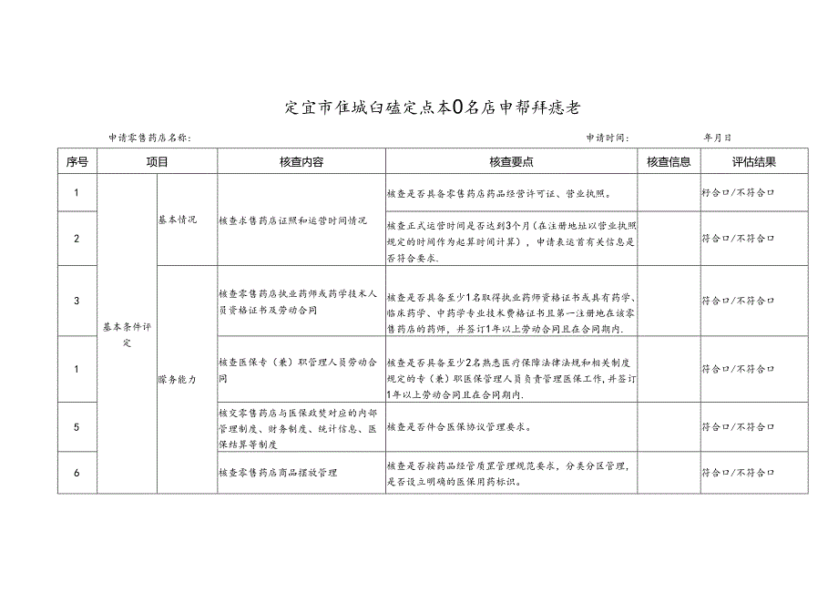 宜宾市医疗保障定点零售药店申请评估表.docx_第1页