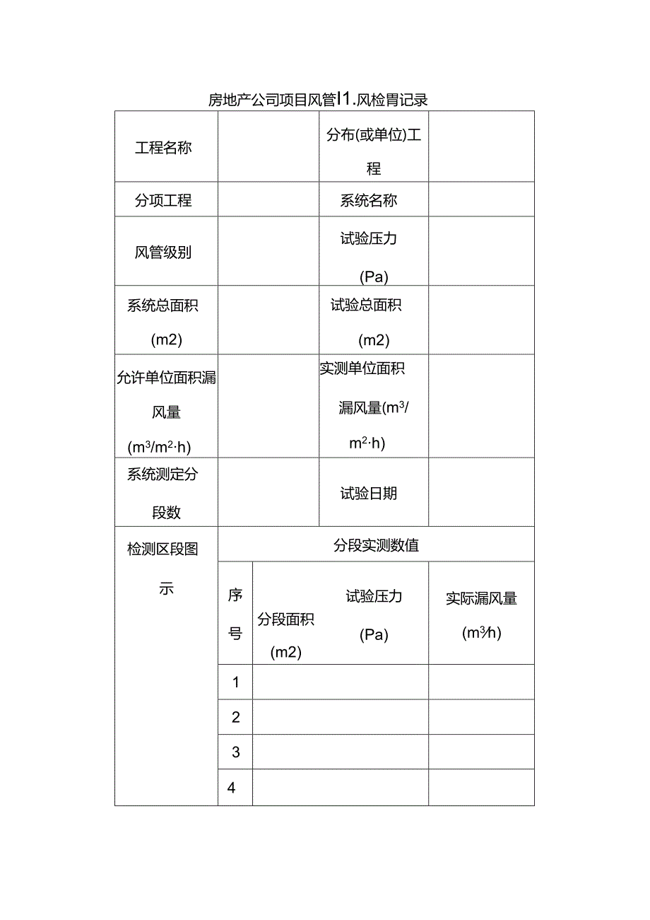 房地产公司项目风管漏风检测记录.docx_第1页