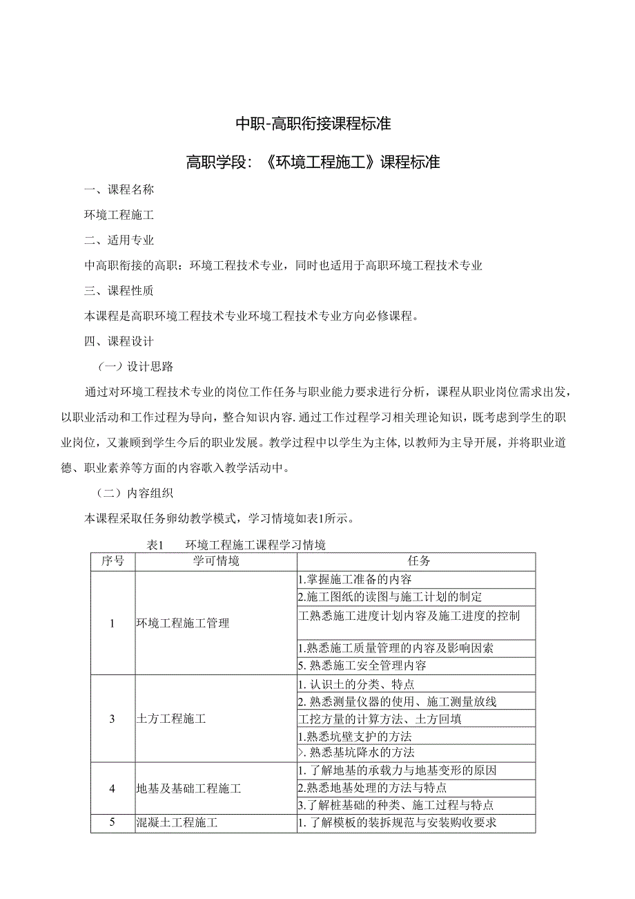 《环境工程施工》课程标准（中高职衔接-高职学段）.docx_第2页