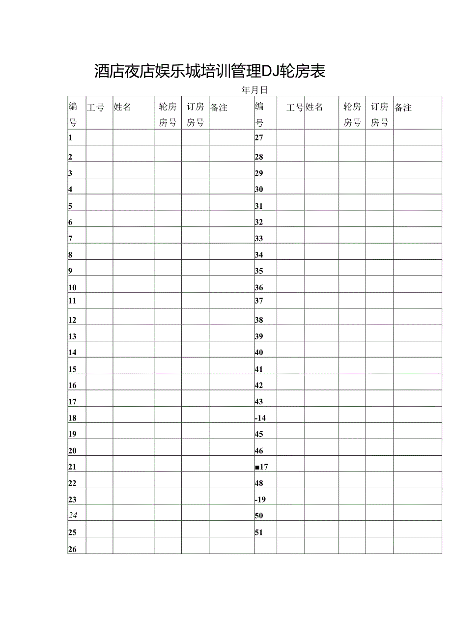 酒店夜店娱乐城培训管理DJ轮房表.docx_第1页