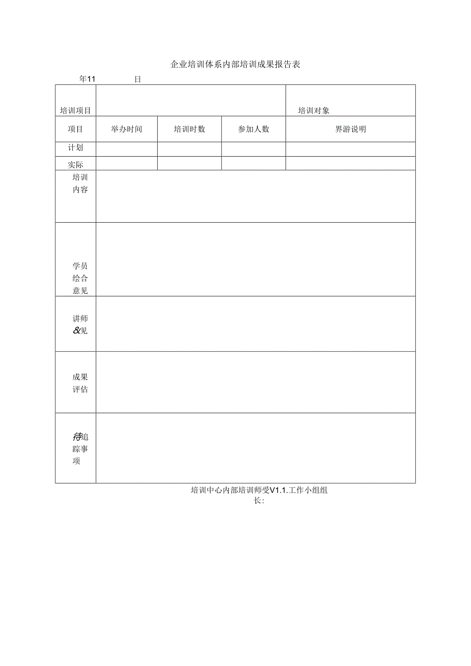 企业培训体系内部培训成果报告表.docx_第1页