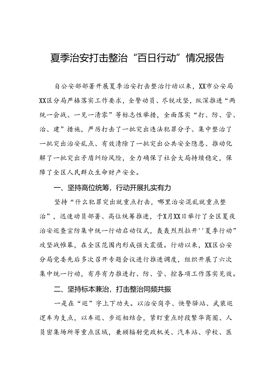 2024年夏季治安打击整治行动开展情况汇报九篇.docx_第1页