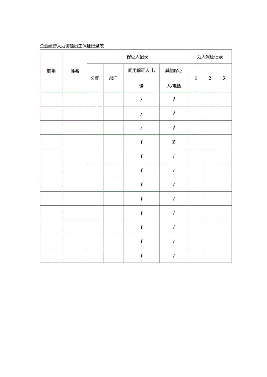 企业经营人力资源员工保证记录表.docx_第1页