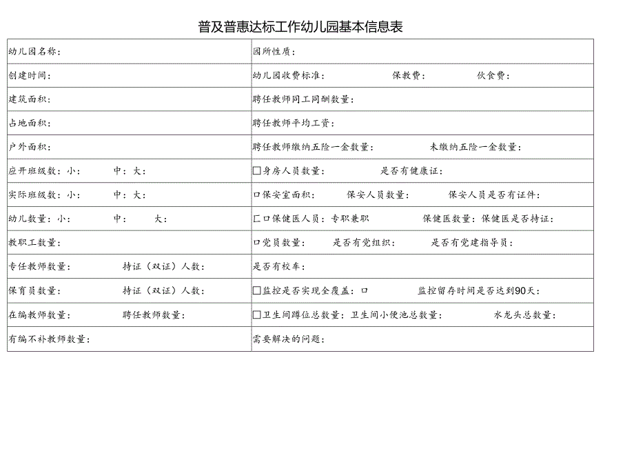 普及普惠达标工作幼儿园基本信息表.docx_第1页