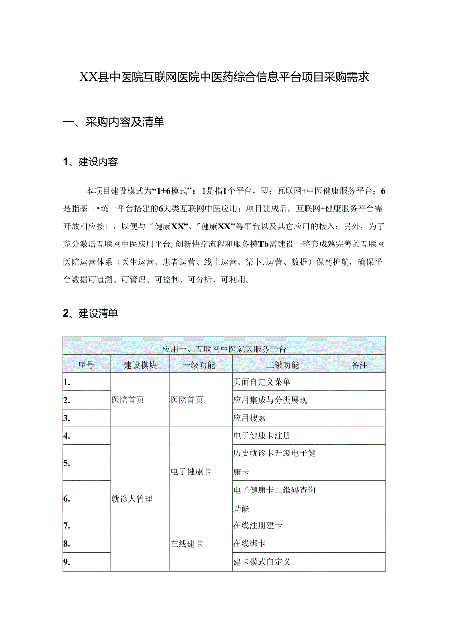 XX县中医院互联网医院中医药综合信息平台项目采购需求.docx_第1页