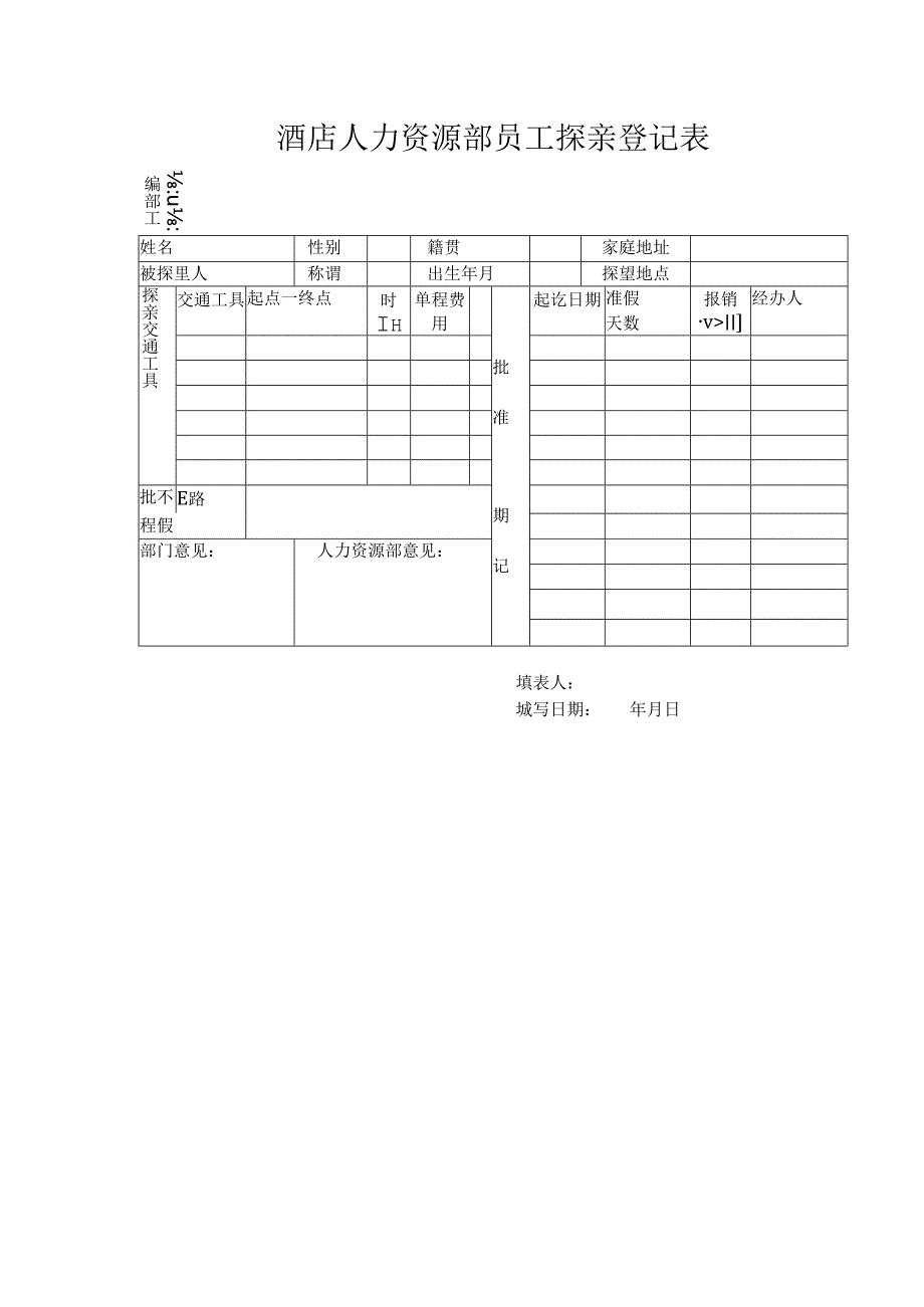 酒店人力资源部员工探亲登记表.docx_第1页