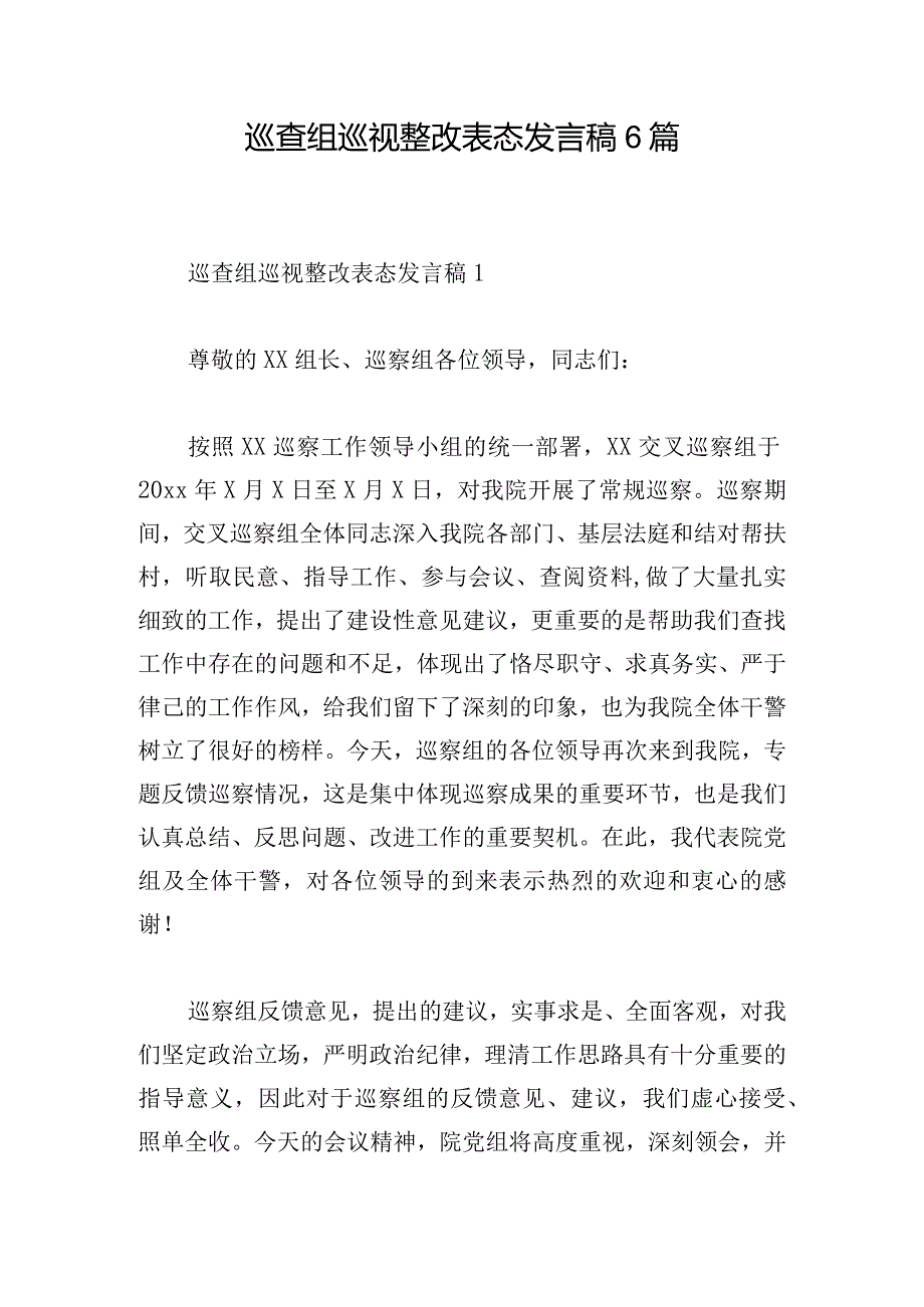 巡查组巡视整改表态发言稿6篇.docx_第1页