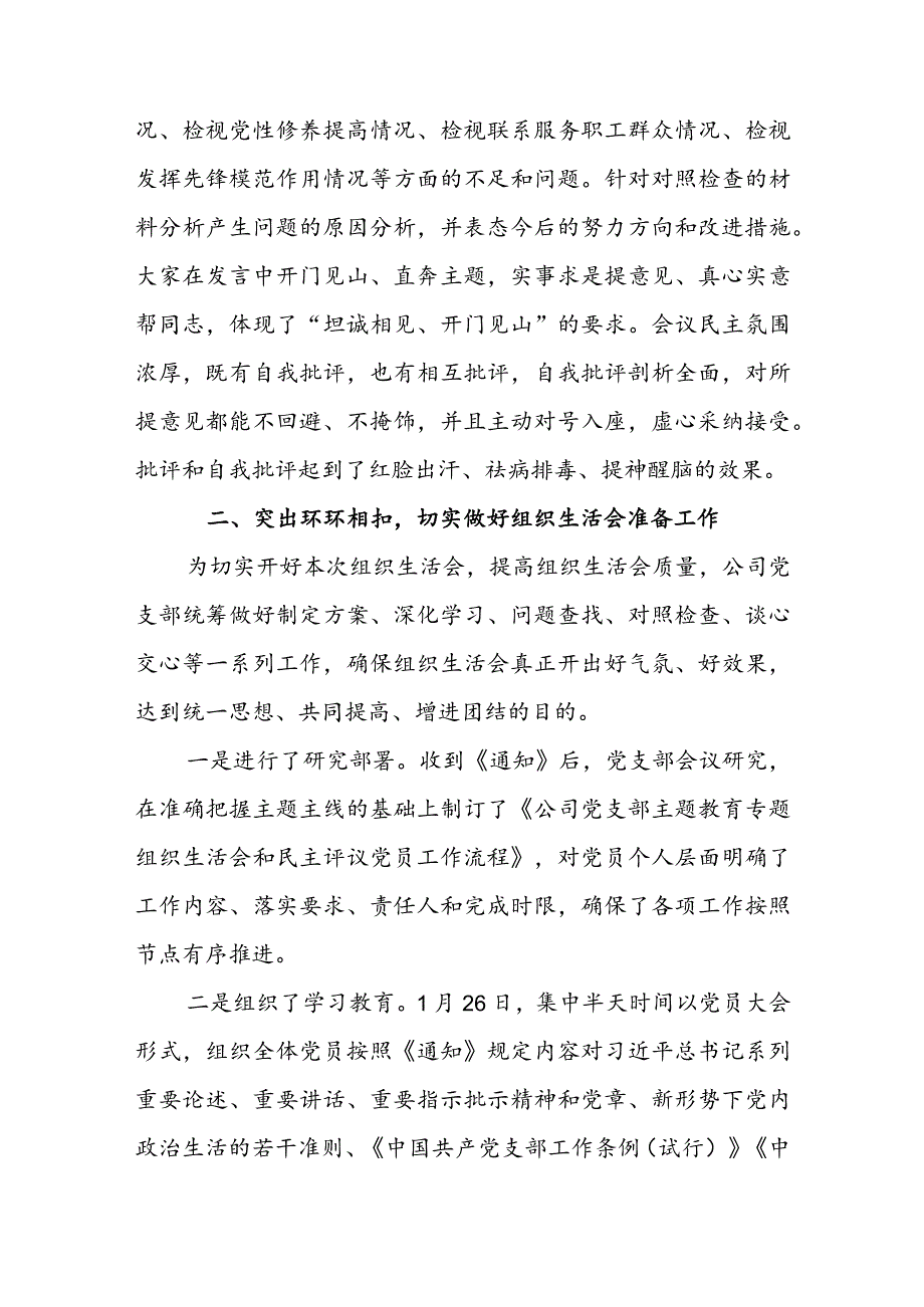 公司党支部2023年度组织生活会及民主评议党员开展情况报告.docx_第2页