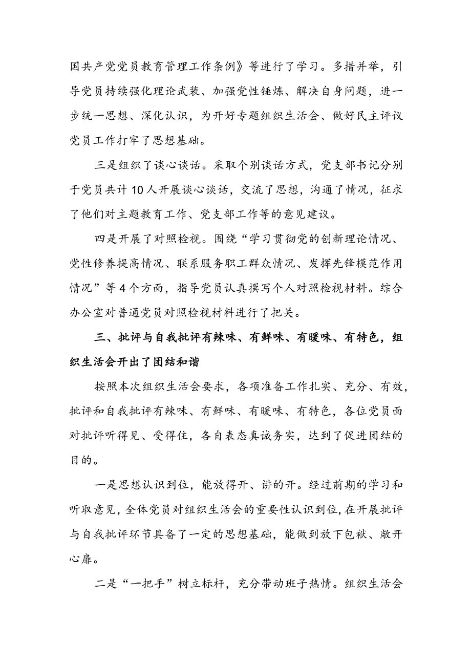 公司党支部2023年度组织生活会及民主评议党员开展情况报告.docx_第3页