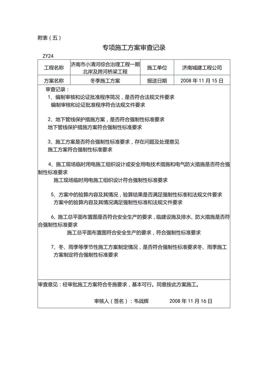 各专项施工方案审查记录及意见(冬季施工).docx_第1页