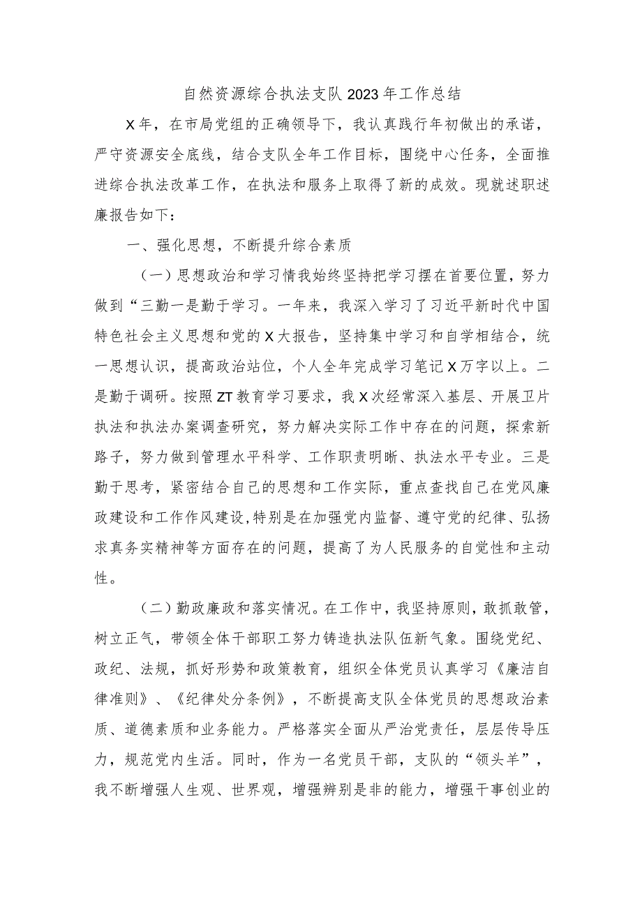 自然资源综合执法支队2023年工作总结.docx_第1页