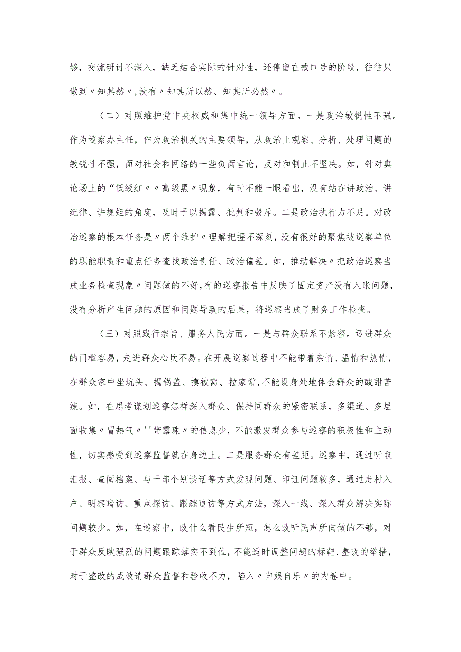 市委巡察办主任专题民主生活会对照材料.docx_第2页