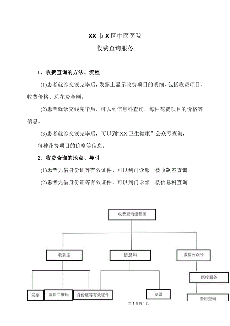 XX市X区中医医院收费查询服务（2024年）.docx_第1页