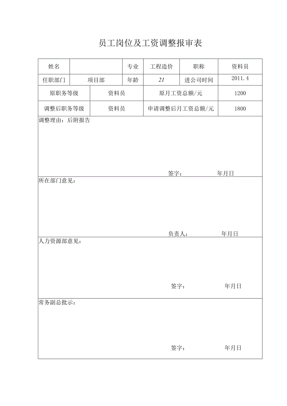 工资调整报审表.docx_第1页