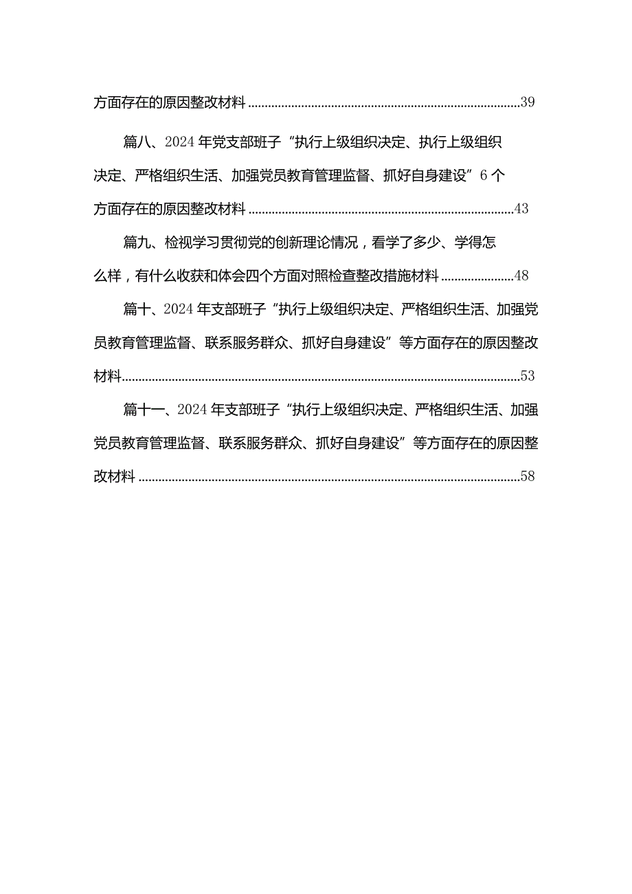 （11篇）2024年党支部班子“执行上级组织决定、执行上级组织决定、严格组织生活、加强党员教育管理监督、联系服务群众、抓好自身建设”等方面.docx_第2页