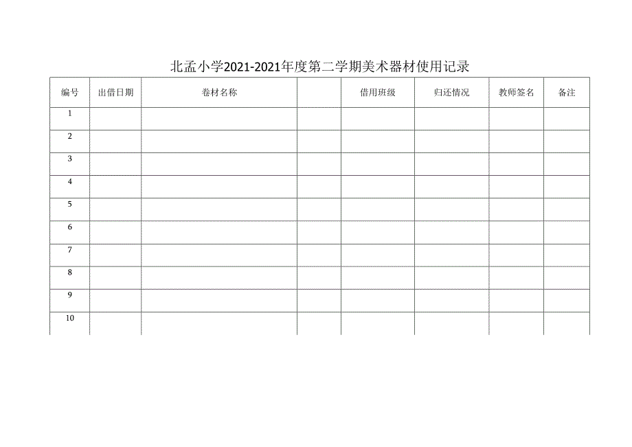 北孟小学美术器材使用记录表.docx_第2页