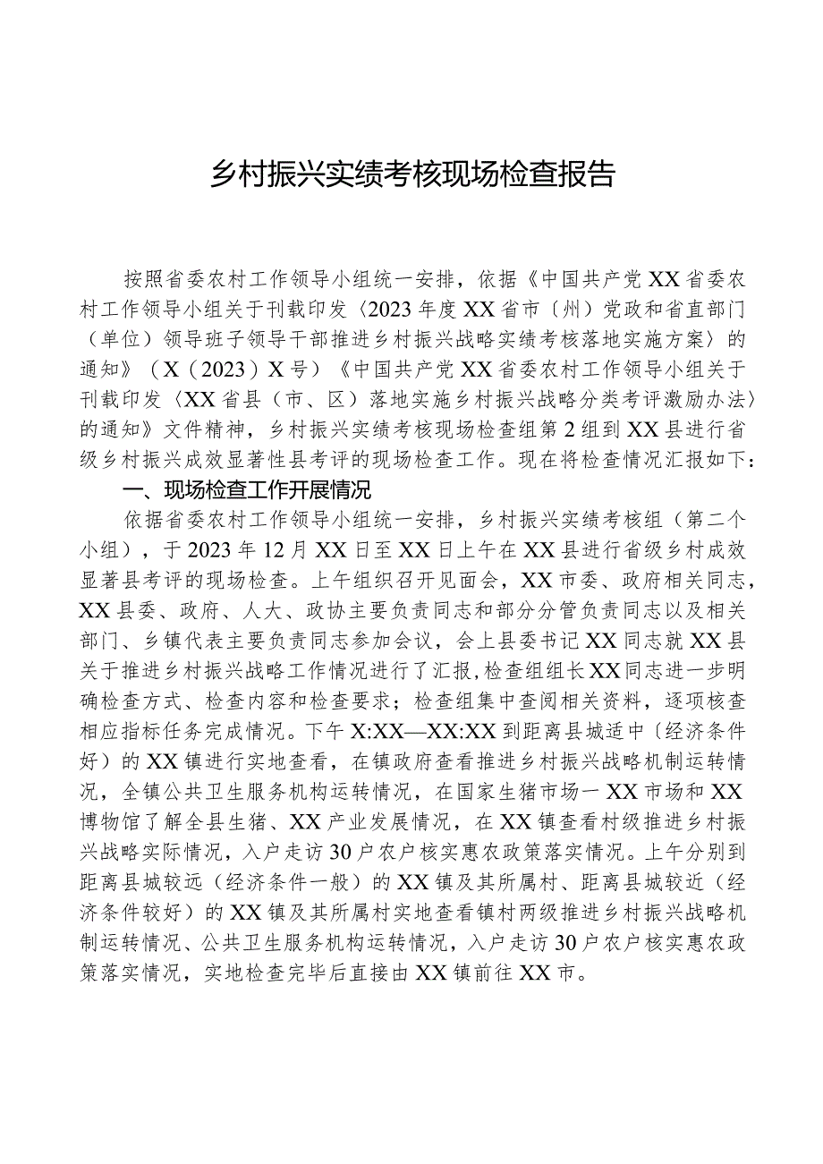 乡村振兴实绩考核现场检查报告.docx_第1页