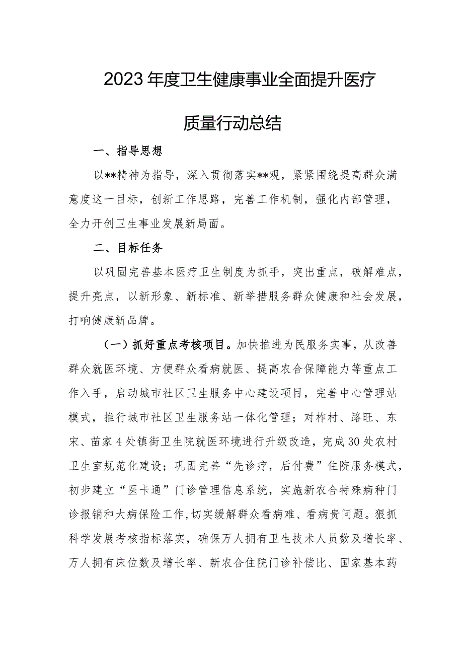 2023年度卫生健康事业全面提升医疗质量行动总结.docx_第1页