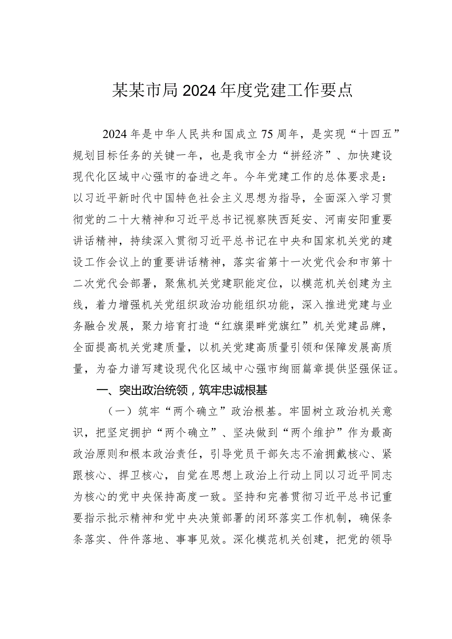 某某市局2024年度党建工作要点.docx_第1页