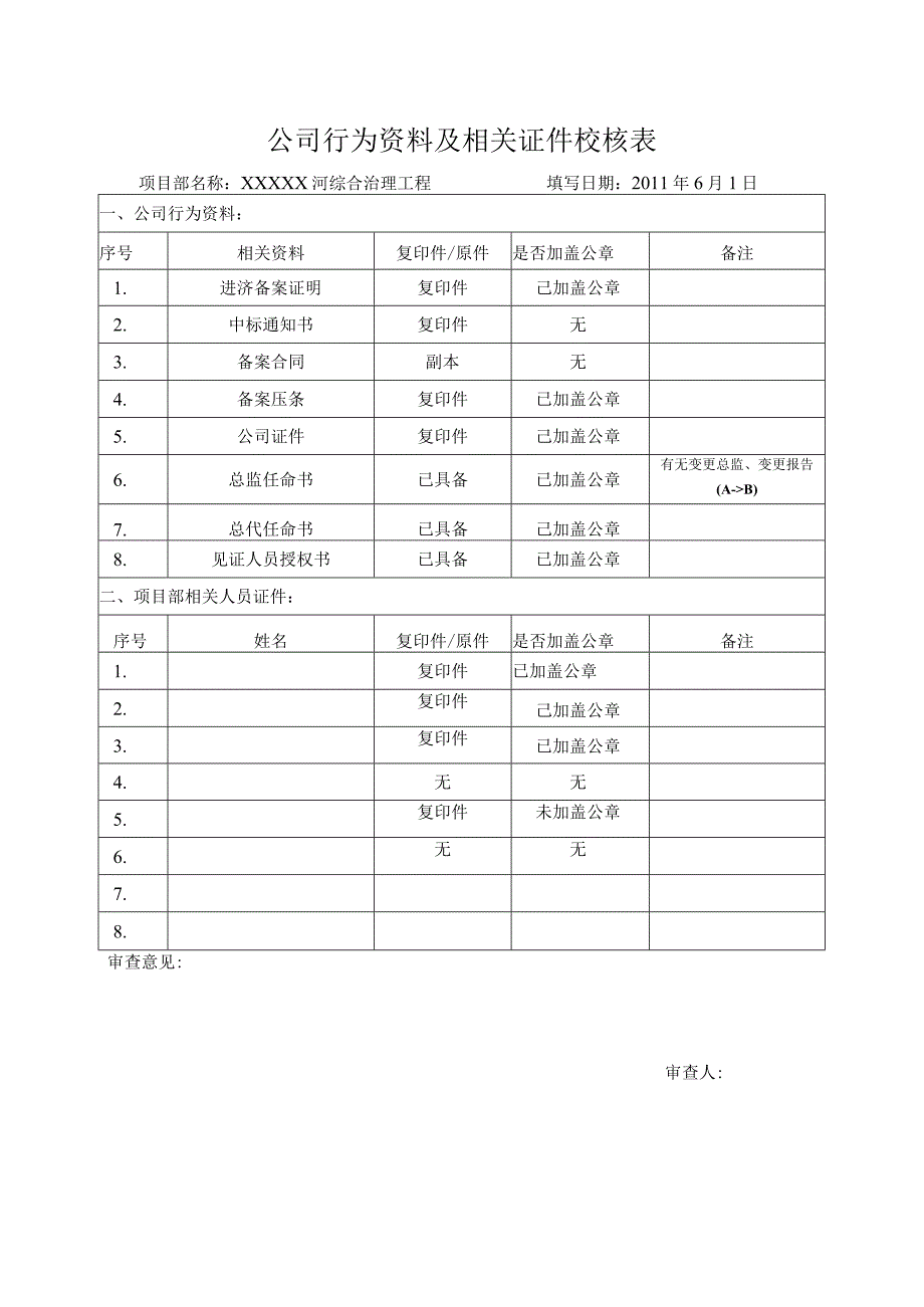 公司行为资料校核表.docx_第1页