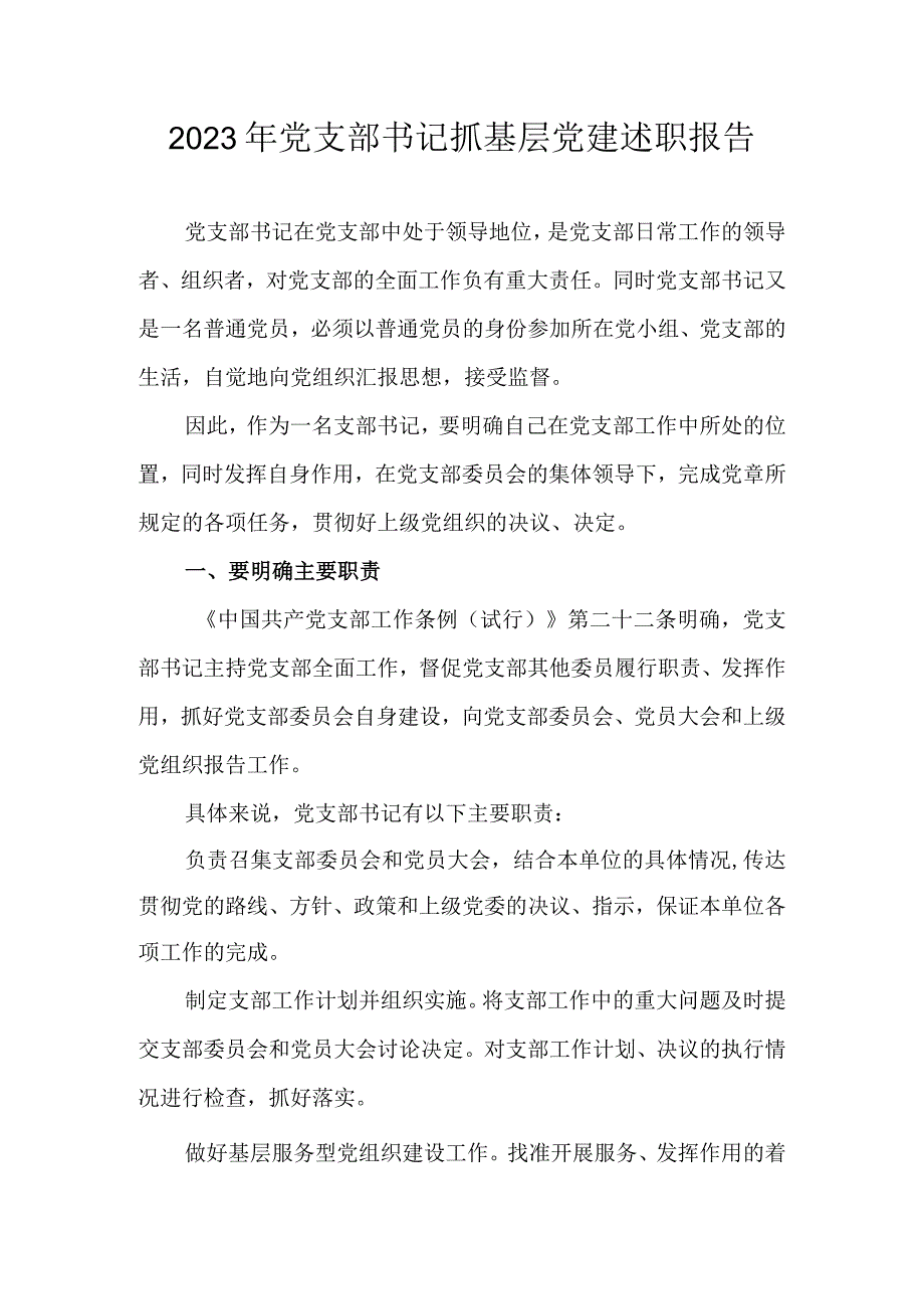 2023年党支部书记抓基层党建述职报告.docx_第1页