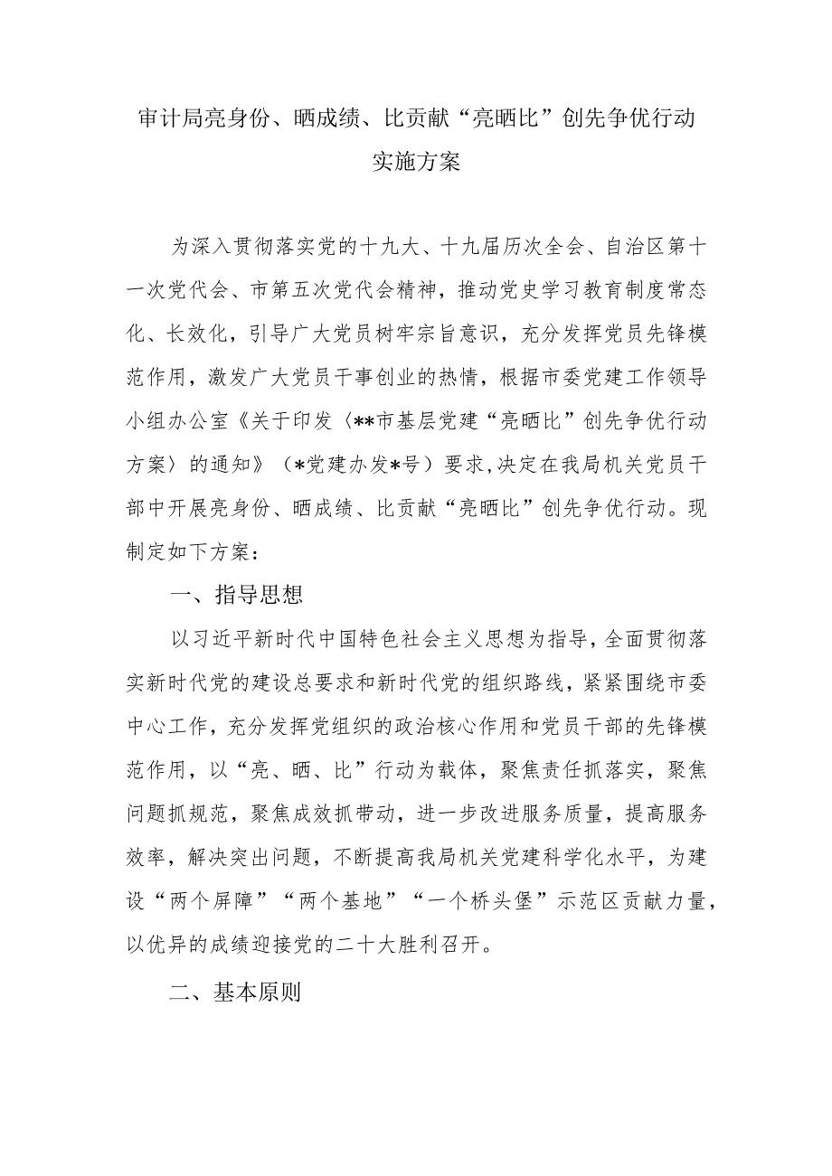 审计局亮身份、晒成绩、比贡献“亮晒比”创先争优行动实施方案.docx_第1页