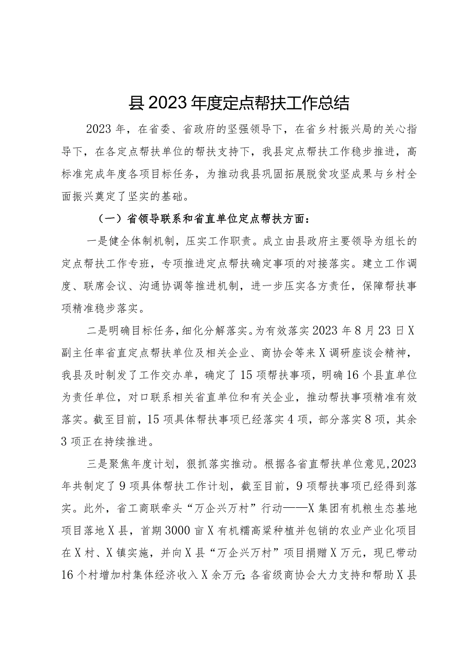 县2023年度定点帮扶工作总结.docx_第1页