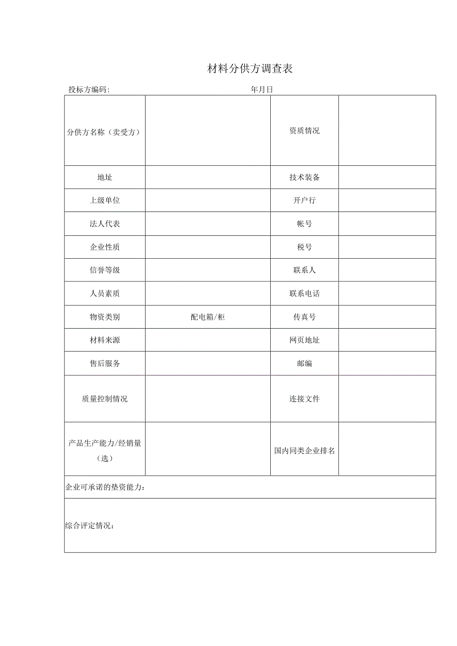 材料分供方调查表（2024年）.docx_第1页