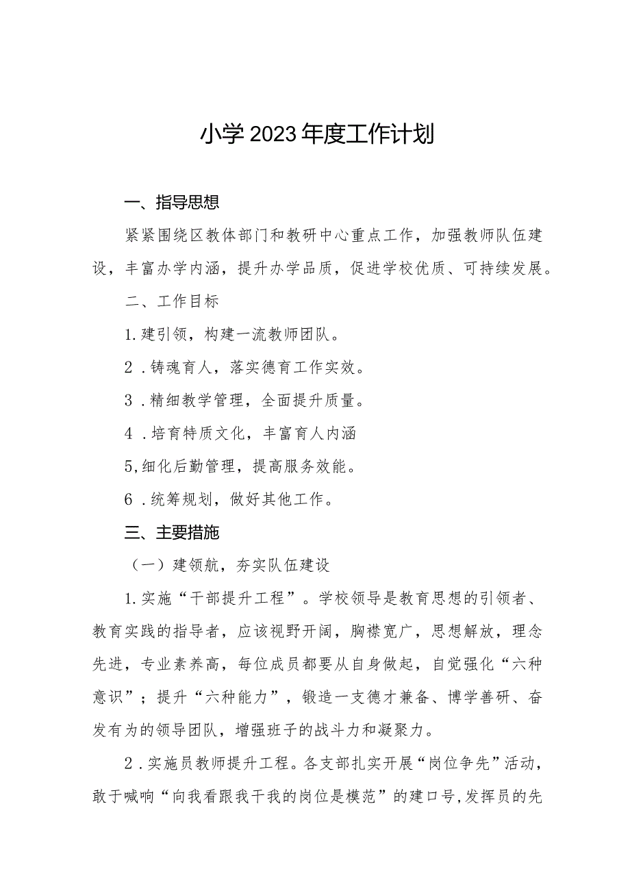 小学2023年度工作计划精选范文样本.docx_第1页