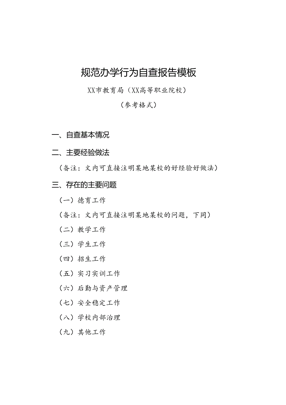 规范办学行为自查报告模板.docx_第1页