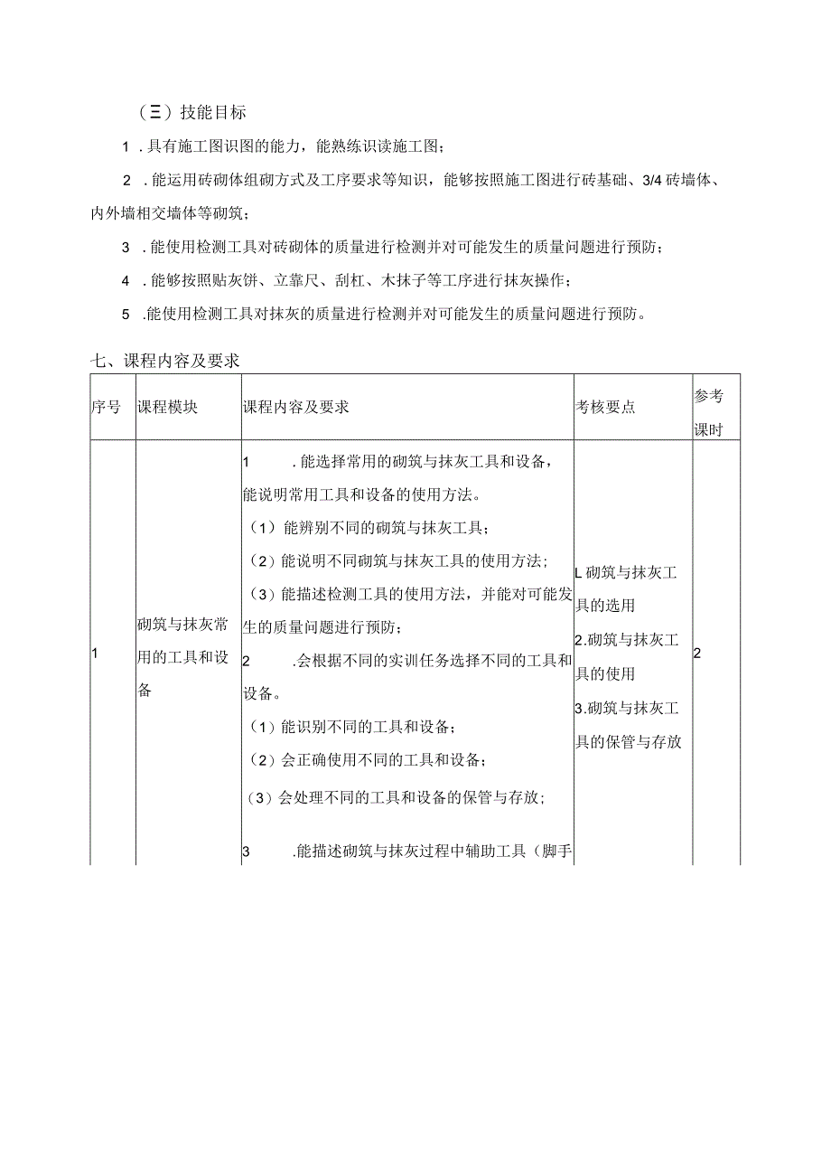 《工种工艺实训（砌筑抹灰）》课程标准.docx_第3页