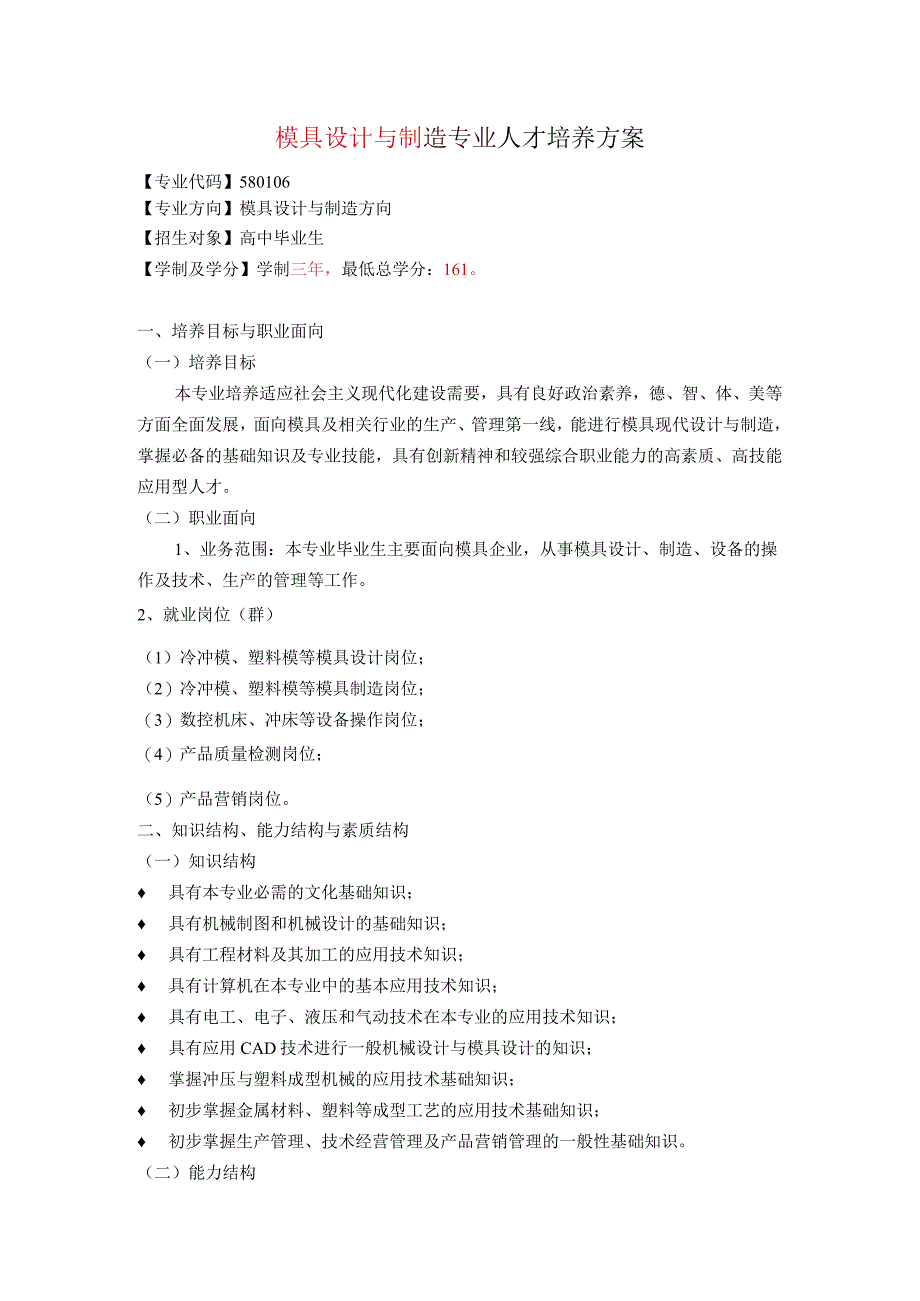 模具设计与制造专业人才培养方案.docx_第1页