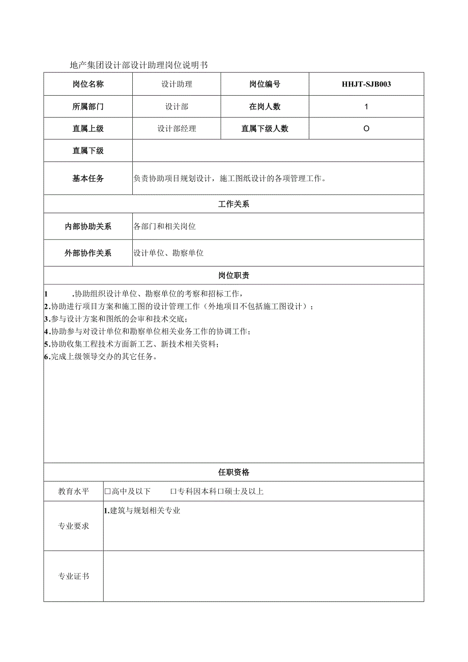 地产集团设计部设计助理岗位说明书.docx_第1页