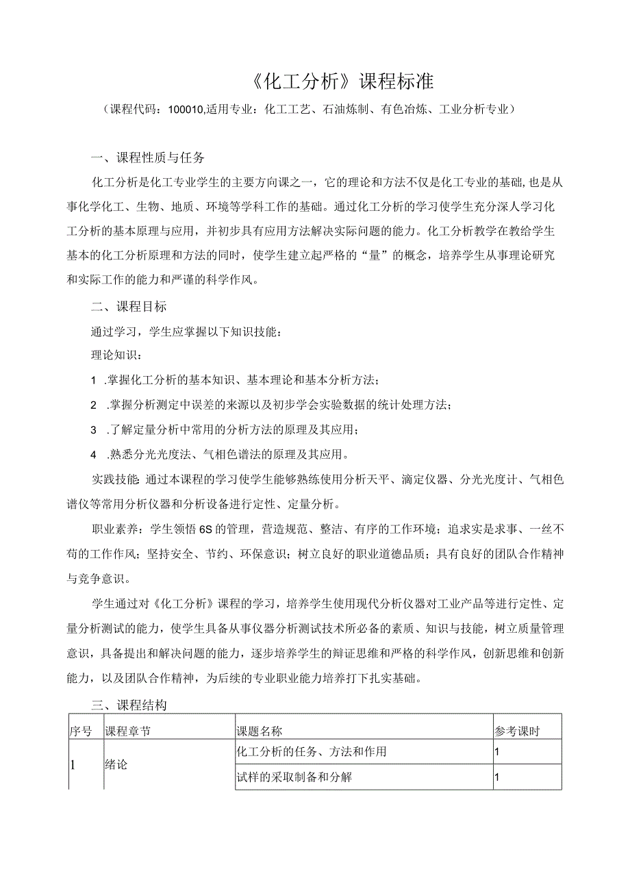 《化工分析》课程标准.docx_第1页