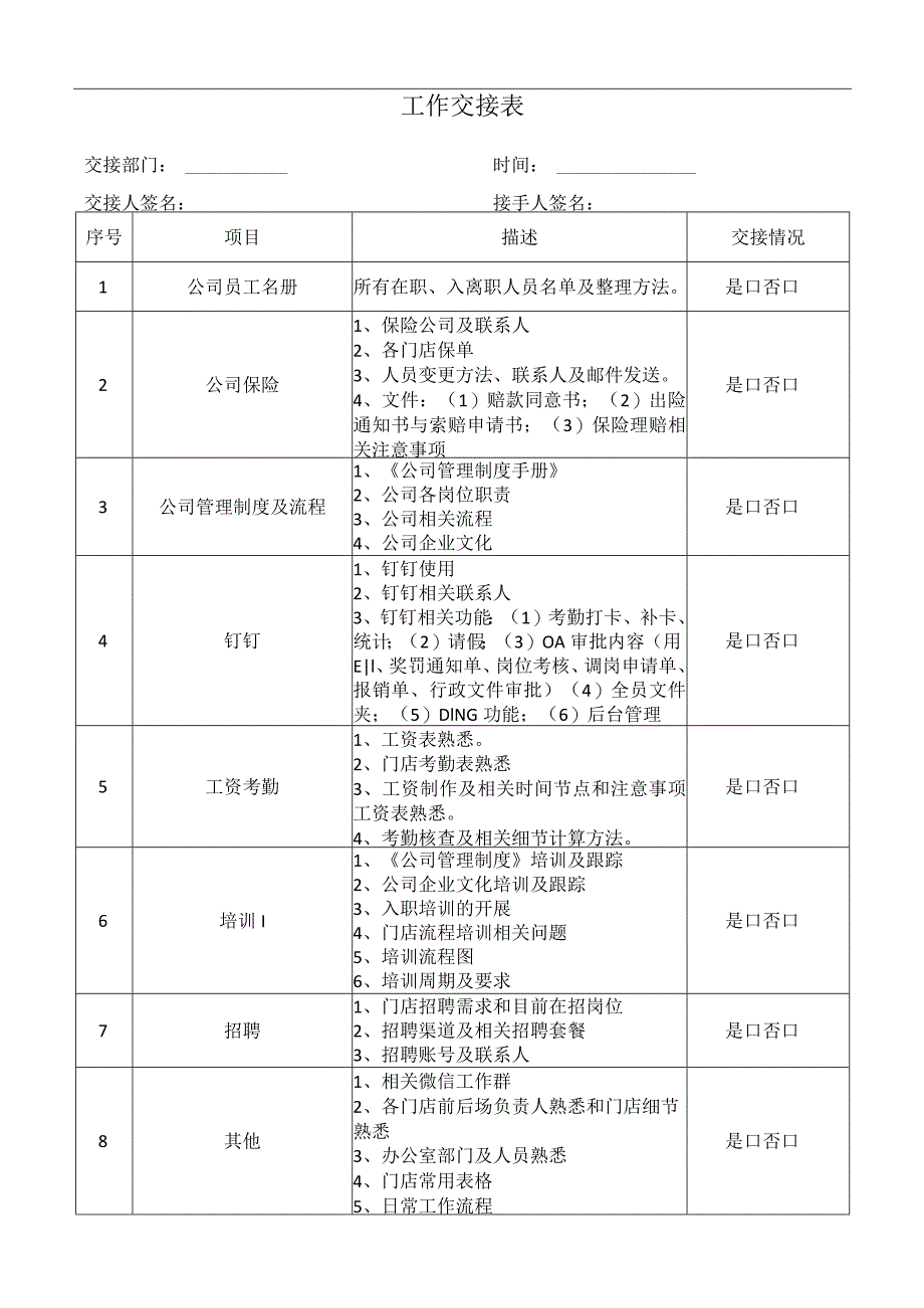 中餐公司工作交接表.docx_第1页