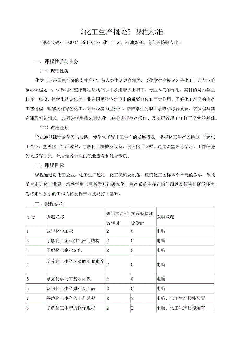 《化工生产概论》课程标准.docx_第1页