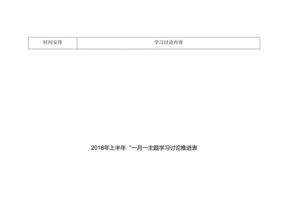 2018年上半年“一月一主题”学习讨论推进表.docx_第1页