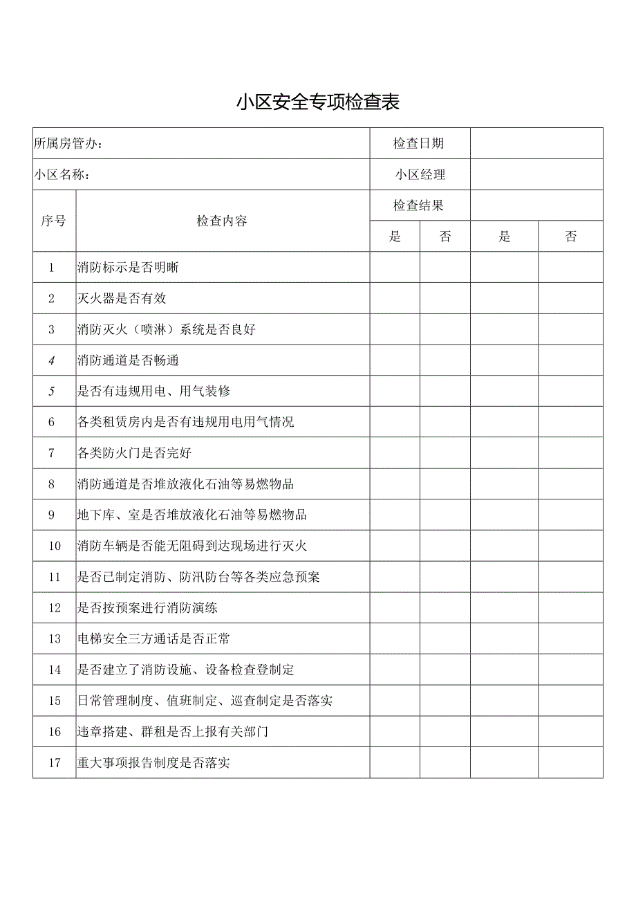 小区安全专项检查表.docx_第1页